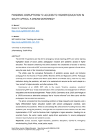 PANDEMIC DISRUPTIONS TO ACCESS TO HIGHER EDUCATION IN SOUTH AFRICA: A DREAM DEFERRED?