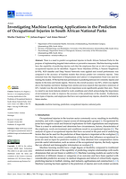 Investigating Machine Learning Applications in the Prediction of Occupational Injuries in South African National Parks
