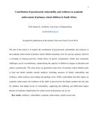 Contribution of psychosocial vulnerability and resilience to academic achievement of primary school children in South Africa