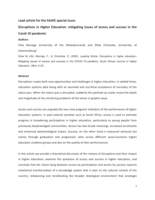Lead article for the SAJHE special issue: Disruptions in Higher Education: mitigating issues of access and success in the Covid 19 pandemic