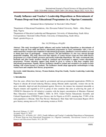 Family Influence and Teacher’s Leadership Dispositions as Determinants of Women Drop-out from Educational Programmes in a Nigerian Community