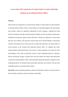 A case study of the experiences of women leaders in senior leadership positions in the education district offices