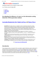 Investigating the influences of context on the information seeking behaviour of first-generation students