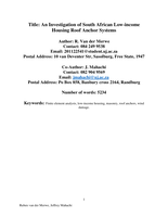 Title: An Investigation of South African Low-income Housing Roof Anchor Systems