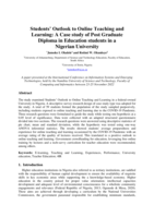 Students' Outlook to Online Teaching and Learning: A Case study of Post Graduate Diploma in Education students in a Nigerian University