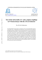 Test of the universality of t and µ lepton couplings in W-boson decays with the ATLAS detector