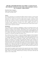 The relationship between teachers’ acceptance of the theory of human evolution and learners’ levels of academic achievement