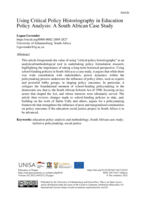 Using Critical Policy Historiography in Education Policy Analysis: A South African Case Study