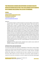 The pedagogic domain and epistemic access in South African higher education: The challenges for students with disabilities during the covid-19 pandemic