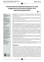 Transformational leadership influences on work engagement and turnover intention in an engineering organisation