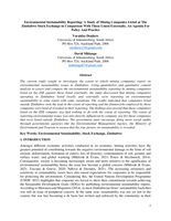 Environmental sustainability reporting: A study of mining companies listed at the Zimbabwe stock exchange in comparison with those listed externally, an agenda for policy and practice