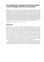 The entrenchment of women within African politics: A case of Senegal, South Africa, and Rwanda