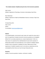 The invisible lockdown: Disability during the time of the Coronavirus pandemic