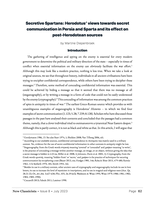 Secretive Spartans: Herodotus' views towards secret communication in Persia and Sparta and its effect on post-Herodotean sources