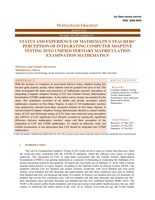Status and experience of mathematics teachers’ perception of integrating computer adaptive testing into unified tertiary matriculation examination mathematics