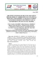 The effectiveness of health and safety programmes in addressing occupational diseases and injuries at manufacturing facilities in Ibadan southwest local government of Oyo state, Nigeria