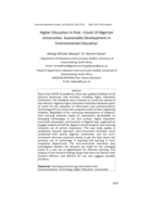 Higher education in post –Covid 19 Nigerian Universities: Sustainable development in environmental education