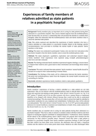 Experiences of family members of relatives admitted as state patients in a psychiatric hospital