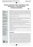 Business-to-Business sellers’ motivations in sales performance – A six-dimensional framework proposition
