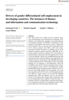 Drivers of gender differentiated self‐employment in developing countries: The instances of finance and information and communication technology
