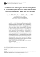 Job satisfaction of backyard manufacturing small to medium enterprise workers in Mucheke suburb, Masvingo, Zimbabwe: Status and way forward