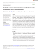 The effects of rational emotive behavioural and relaxation therapies on mathematics anxiety among deaf learners
