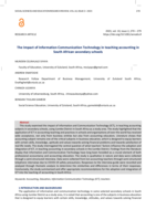 The impact of Information Communication Technology in teaching accounting in South African Secondary Schools