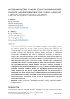 Access and success in higher education : disadvantaged students’ lived experiences beyond funding hurdles at a Metropolitan South African university