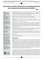 Self-esteem, need for achievement, risk-taking propensity and consequent entrepreneurial intentions