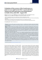 Evaluation of the accuracy of the Asante assay as a point-of-care rapid test for HIV-1 recent infections using serum bank specimens from blood donors in South Africa, July 2018-August 2021
