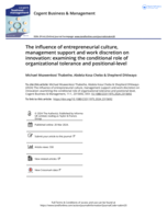 The influence of entrepreneurial culture, management support and work discretion on innovation: examining the conditional role of organizational tolerance and positional-level