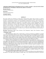 Assessing disruptions in pharmaceutical supply chains: A qualitative study of resilience and risks in the South African context