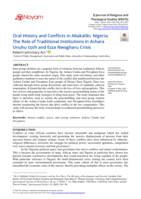   Oral history and conflicts in Abakaliki, Nigeria: The role of traditional institutions in Achara Unuhu Izzih and Ezza Nwogharu crisis