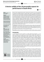 Criterion validity of the 10 personality aspects for performance in South Africa