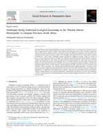 Challenges facing traditional ecological knowledge in the Vhembe District Municipality in Limpopo Province, South Africa