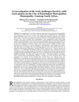 An investigation of the work challenges faced by solid waste pickers in the City of Ekurhuleni Metropolitan Municipality, Gauteng South Africa