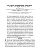 An evaluation of the functioning of solid waste reclaimers in Mogale City, South Africa