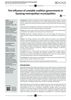 The influence of unstable coalition governments in Gauteng metropolitan municipalities