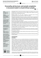 Personality, job burnout, and somatic complaints: A structural model in a South African sample