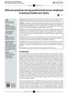 Self-care practices among professional nurses employed in primary health care clinics