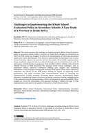 Challenges in implementing the whole school evaluation policy in secondary schools: A case study of a province in South Africa