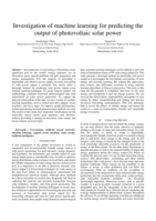 Investigation of machine learning for predicting the output of photovoltaic solar power