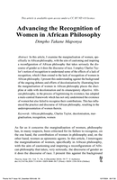 Advancing the recognition of women in African philosophy