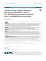 The relationship between principals' pedagogical leadership practices and teachers' job performance: the role of sociodemographic characteristics