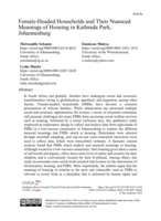 Female-headed households and their nuanced meanings of housing in Kathrada park, Johannesburg