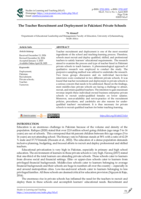 The teacher recruitment and deployment in Pakistani private schools