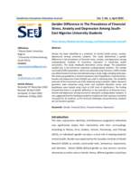 Gender difference in the prevalence of financial stress, anxiety and depression among South- East Nigerian university students