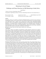 Mentoring for social change : Challenges and future directions for PhD mentoring in South Africa