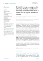 Critical thinking development in a quality matters-based online learning : student insights from a South African higher education context