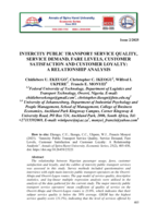 Intercity public transport service quality , service demand , fare levels, customer satisfaction and customer loyalty : a relationship analysis 
